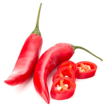 Sliced Red Chili Or Chilli Cayenne Pepper Isolated On White  Background Cutout