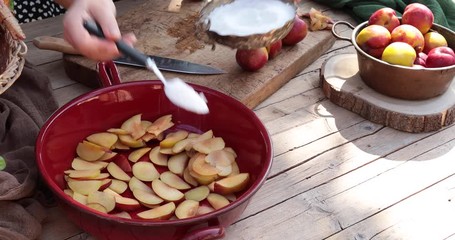 Wall Mural - Adding sugar to freshly cut plums