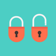 Poster - Lock open and lock closed. Concept password, blocking, security. Icon for web and mobile application. Vector illustration.