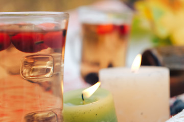 glass of white wine on wooden table