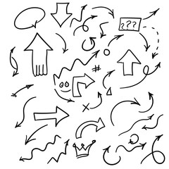Poster - Hand drawn arrow set, collection of black direction pencil sketch symbols, vector illustration graphic design elements