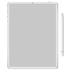Poster - premium tablet with pencil in trendy thin frame design. vector illustration.