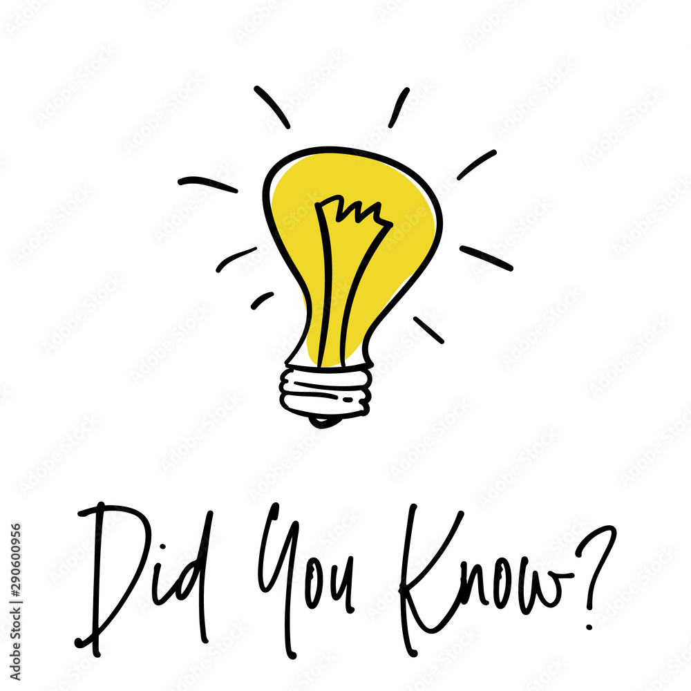 Did You Know with Bulb Icon. did you know hand drawn text with bulb. Vector Illustration - obrazy, fototapety, plakaty 