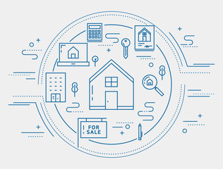 Flat line design concept illustration for real estate.