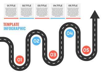 Poster - Navigation winding road vector way map infographic. Road infographic template. Vector illustration.