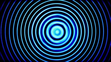Poster - Abstract rotating glowing rings on black background, seamless loop. Animation. Many circles of blue color and different size vibrating and spinning.