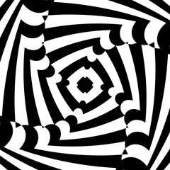 Wall Mural - Abstract optical illusion background vector design. Psychedelic striped black and white backdrop. Hypnotic pattern.