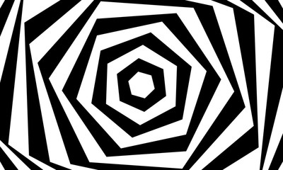 Aufkleber - Abstract optical illusion background vector design. Psychedelic striped black and white backdrop. Hypnotic pattern.
