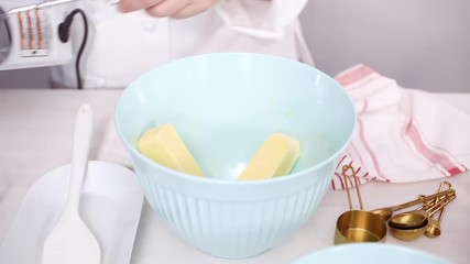 Canvas Print - Step by step. Mixing sugar cookies dough in mixing bowl.