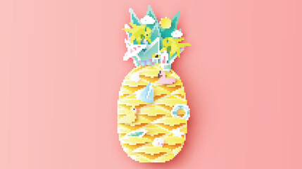 Design the sea inside pineapple shape decorated with summer equipment. paper cut and craft style. vector,illustration.