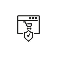 Poster - Secure shopping line icon. Webpage, shopping cart, shield. Online payment concept. Vector illustration can be used for topics like finance, online shopping, payment