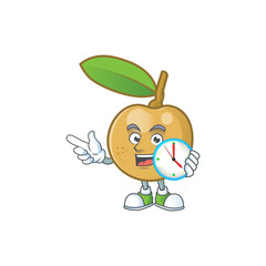 Sticker - With clock cute longan fruit cartoon with character mascot.