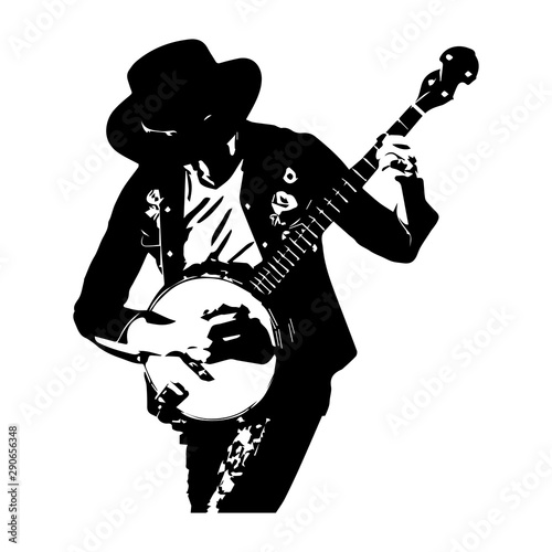 Fotomural man in the hat with the Banjo. Simple design