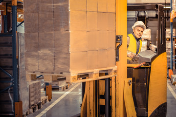 Wall Mural - Kind grey-haired male person working on warehouse