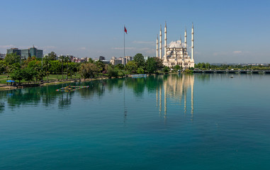 Wall Mural - Adana city center, located on the banks of the Seyhan River, is the largest mosque in Turkey.