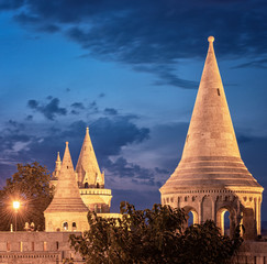 Fisherman's Bastion in Budapest, Hungary in dusk