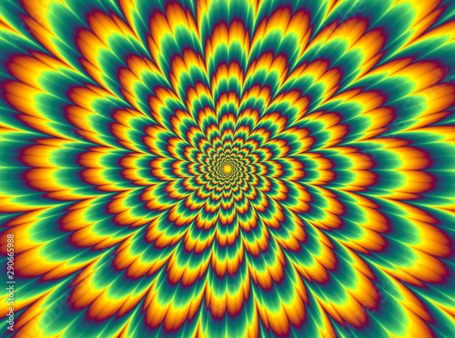 Pulsing fiery flower. Optical illusion of movement.