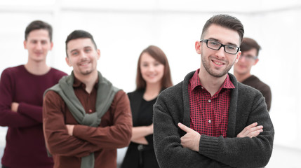 Sticker - closeup portrait of successful business team.