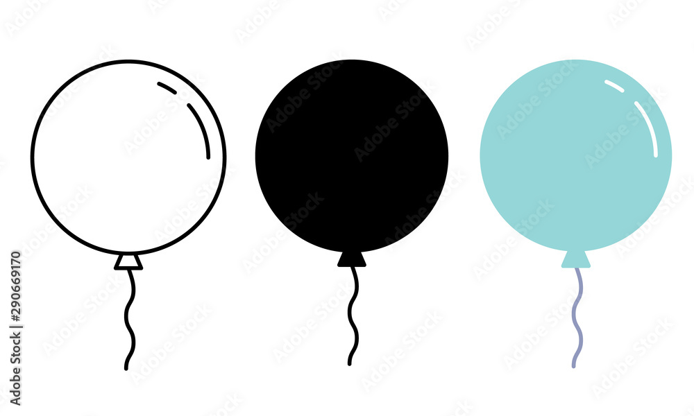 Air Balloon icon. Decorative design element. Outline, black and blue vector illustration. - obrazy, fototapety, plakaty 