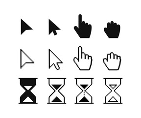 Poster - Arrow web cursors, digital hand pointers vector black pictograms. Vector illustration.