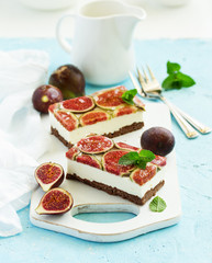 Wall Mural - low calorie cheesecake with figs. selective focus.