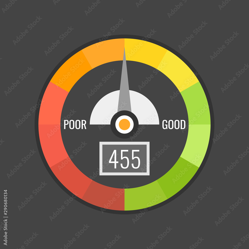 Credit score indicators with color levels from poor to good on black ...