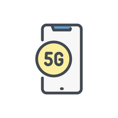 Poster - Smartphone with 5G connection color line icon. 5G network vector outline colorful sign.
