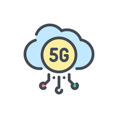 Poster - Cloud service with 5G connection color line icon. 5G network vector outline colorful sign.