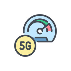 Poster - 5G high speed network dashboard color line icon. 5G mobile signal vector outline colorful sign.