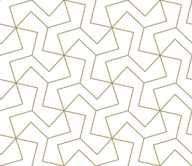 Seamless pattern with abstract geometric line texture, gold on white background. Light modern simple wallpaper, bright tile backdrop, monochrome graphic element