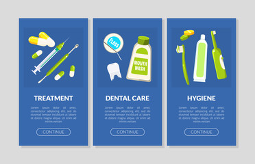 Poster - Treatment, Dental Care, Hygiene Landing Pages Set, Dental Service Website, App Templates Vector Illustration