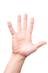 Poster - male hand on the side of the palm with spread fingers. isolated on white
