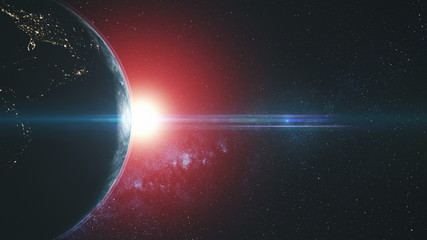 Canvas Print - planet earth circle round flare sun beam glow. starry galaxy celestial asteroid deep outer space sat