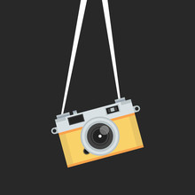 Hanging Vintage Camera. Vector Illustration.