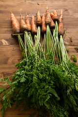 Wall Mural - Fresh raw carrots on wooden background