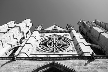 Wall Mural - Leon cathedral, Spain. Black and white retro style.