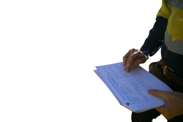 Wall Mural - miner supervisor checking reviewing document before issued sigh of working at height permit jsa risk