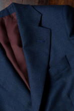 Bespoke Navy Blue Jacket, Details. Close-up View. Top View.