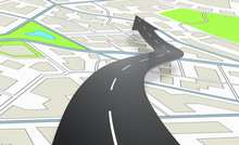 Arrow Shaped Road Indicating The Direction Above A Navigation Map. 3D Rendering