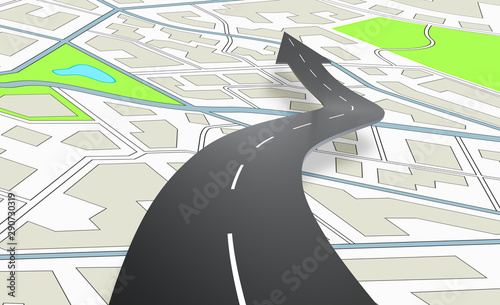 Cuadros en Lienzo Arrow shaped road indicating the direction above a navigation map