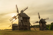 Old Wooden Windmills Ukrainian Style That Were Popular In The Last Century