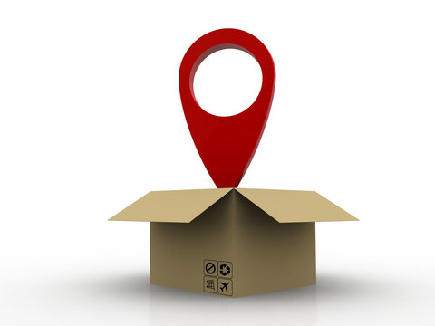 3d rendering Red map pointer in card box