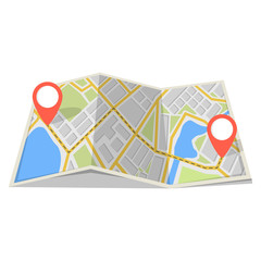 Poster - Map with GPS navigation and points on it. Finding the way concept. Vector illustration.