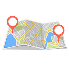 Poster - Map with GPS navigation and points on it. Finding the way concept. Vector illustration.