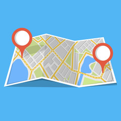 Poster - Map with GPS navigation and points on it. Finding the way concept. Vector illustration.
