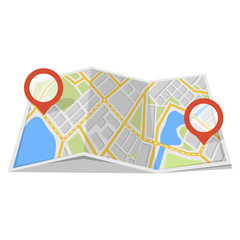 Poster - Map with GPS navigation and points on it. Finding the way concept. Vector illustration.