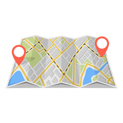 Poster - Map with GPS navigation and points on it. Finding the way concept. Vector illustration.