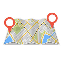 Poster - Map with GPS navigation and points on it. Finding the way concept. Vector illustration.