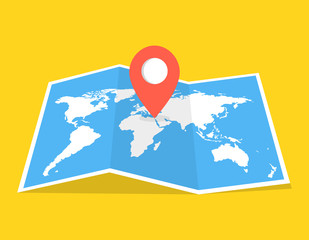 Poster - World travel map. Travel pin location on a global map. Vector illustration.