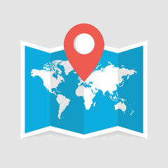 Poster - World travel map. Travel pin location on a global map. Vector illustration.